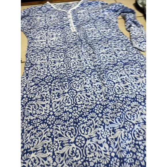 TURQUOISE Handcrafted Apparel Designer Blue And White Dress Size S/M - Picture 5 of 7